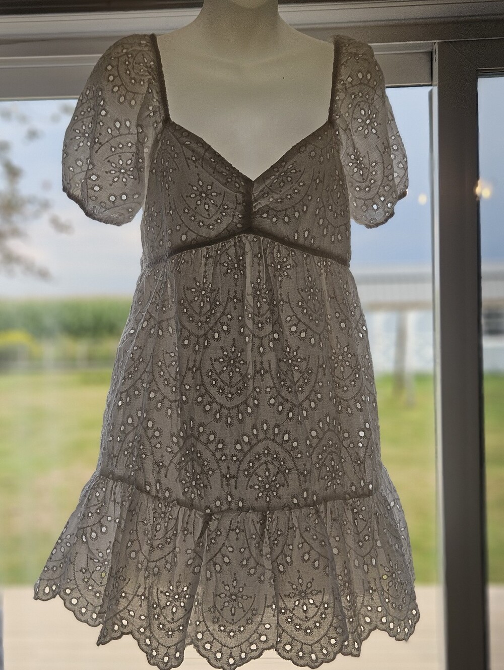 Junior's TRIXXI Puff Sleeve Eyelet Baby Doll Dress